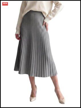 Womens Pleated Ribbed Knit A-Line Maxi Sweater Skirt Fall Winter